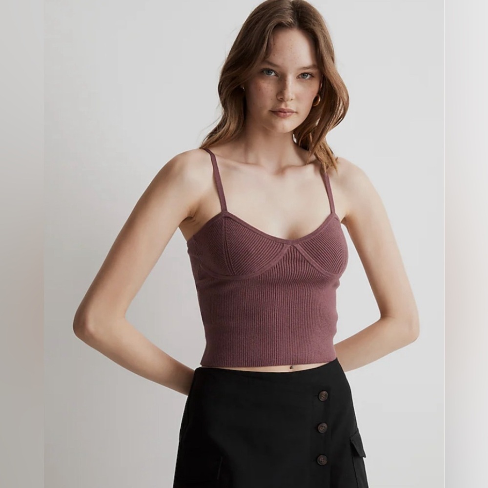 Madewell Knit Corset-Detailed Tank Top in Grape